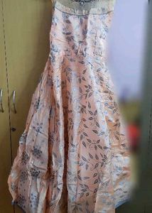Elegant Peach Floral Print Gown