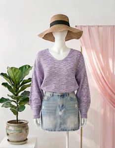 Cozy Lavender Knit V-Neck Sweater