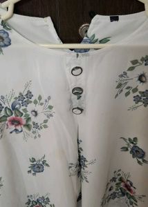 White Floral Print Bell Sleeve Top