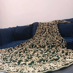 Elegant Emerald Green Bridal dabka Lehenga