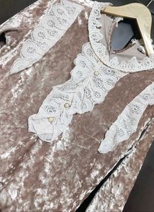 Tan Velvet Lace Trimmed Winter Top 32 Bust