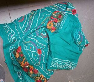 Bandini Green Sari With Stitched Blouse
