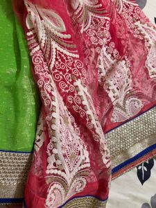 Vibrant Green Saree with Embellished Border