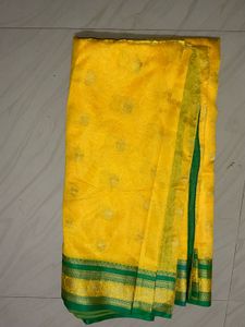 Elegant Yellow &amp; Green Silk Saree