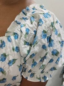 Women's White &amp; Blue Floral Top