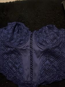 Dark Blue Trim Corset Bra