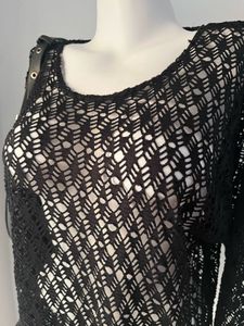 Black Crochet Knit Top