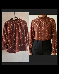 Chic Brown & Gold Polka Dot Top