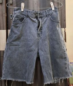 washed grey denim shorts