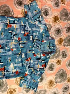 Blue Abstract Print Short Sleeve Shirt