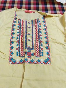 Elegant Embroidered Light Yellow Kurta