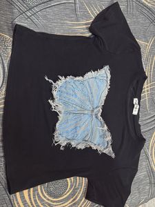 Black T-Shirt with Butterfly Design