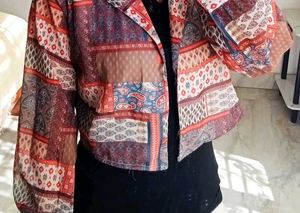 Boho Print Sheer Cropped Jacket