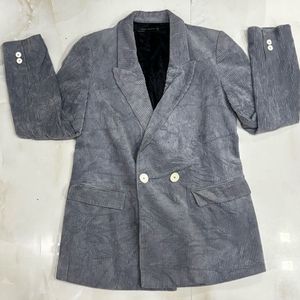 Zara Woman Grey Corduroy Double-Breasted Blazer