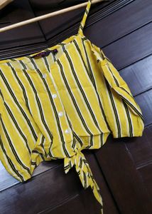 Ginger Yellow Striped Tie-Front Crop Top