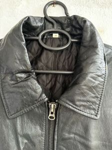 Classic Black Leather Bomber Jacket
