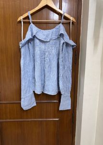 Blue Striped Off-Shoulder Smocked Top