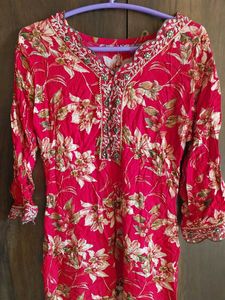 Pink Floral long Kurta with pant