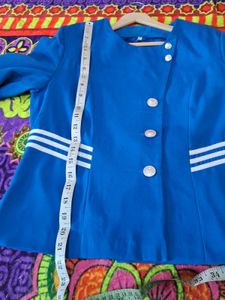 Vibrant Blue Cropped Jacket with Gold Buttons