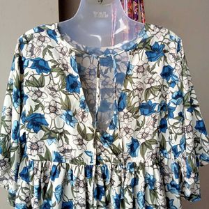 Blue Floral blouson Top