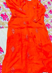 Bright Orange Mirror Work Kurta Set