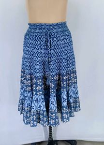 Boho Blue Floral Tiered Skirt