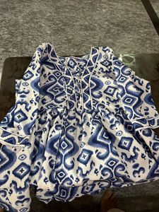Stylish Blue Ikat Print Kurta