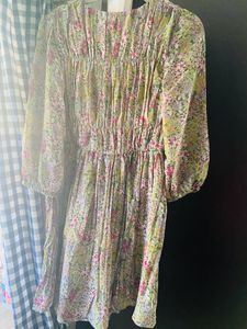 Floral Print Accordian Pleated Dress