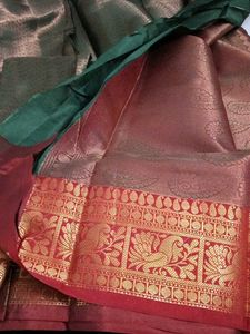 Elegant Teal Saree with Red Border