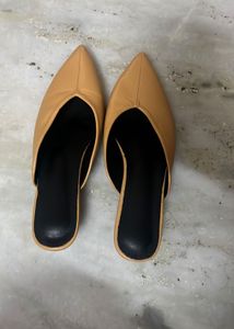 Tan Mules - Pointed Toe kitten heels