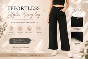 Black Wide Leg Cropped Jeans on Discount 45%🌷