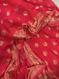 Vibrant Pink Silk Saree with Gold Motifs