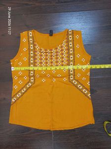 Mustard Yellow Embroidered Sleeveless Top