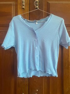 Baby Blue Button-Up Crop Top