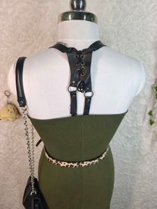Olive Green Maxi Dress with Buckle Straps