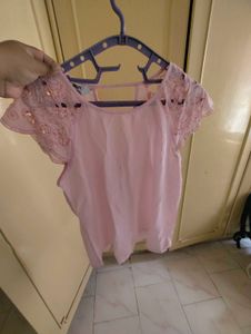 Cute Pink Top with Embroidered Sleeves