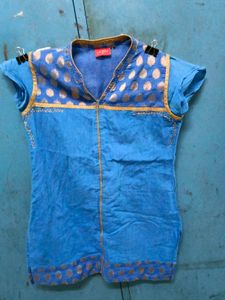 Blue Kurta with Gold Print