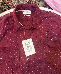 Men's Red Printed linen Casual Shirt