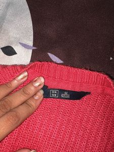 Pink Lace-Up Knit Sweater