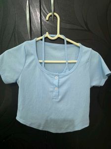 Ribbed Baby Blue Crop Top