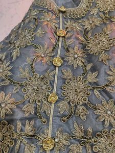 get free earrings Grey Embroidered Lehenga Choli