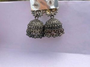Oxidized Silver Jhumka Earrings