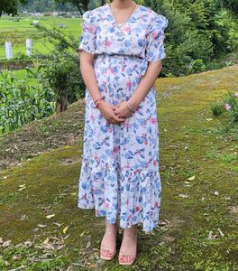 Chic Floral Print Maxi Dress(korean style)