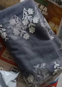 Elegant Grey Embroidered Saree