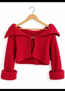Red Cropped Knit Cardigan