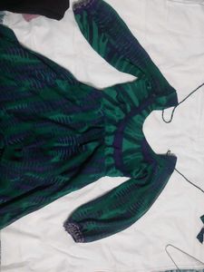 Stylish Green &amp; Purple Printed frock suit