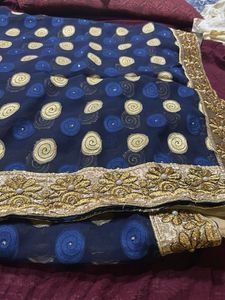 Designer Blue Saree with Golden Border