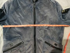 Men's Grey Velour Hooded Jacket