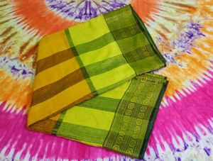 Yellow & Olive Green Saree
