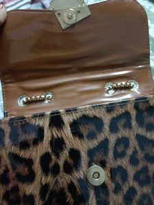 Leopard Print Clutch with Gold Chain